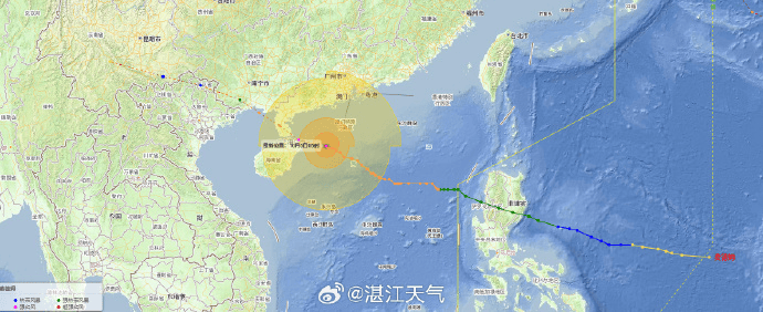 台风最大可能于今天中午前后在湛江徐闻沿海登陆